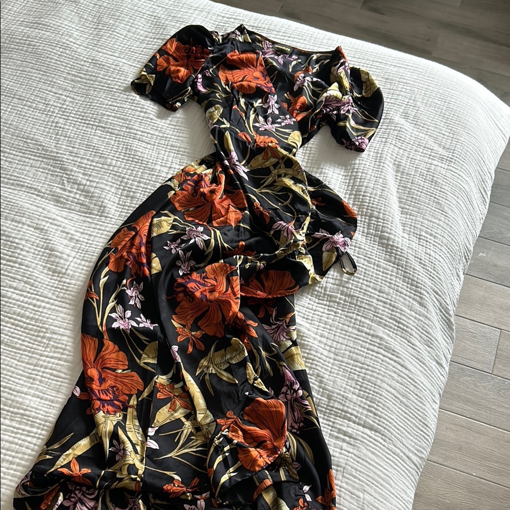 Floral Black and Orange Dress